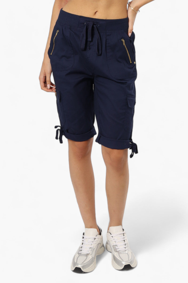 Canada Weather Gear Cuffed Tie Waist Cargo Capris - Navy - Womens Shorts & Capris - Canada Weather Gear