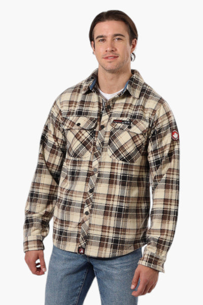 Canada Weather Gear Plaid Fleece Button Up Shacket - Beige - Mens Lightweight Jackets - Canada Weather Gear