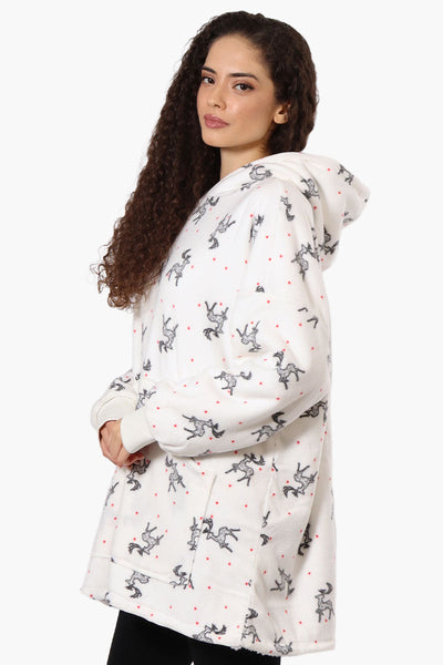 Cuddly Canuckies Reindeer Pattern Oversized Pajama Hoodie - White - Womens Pajamas - Canada Weather Gear