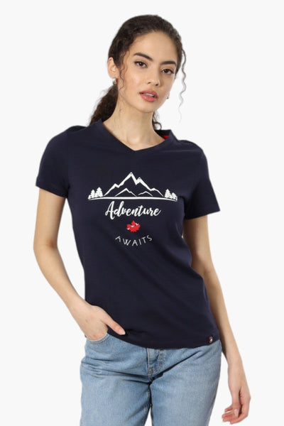 Canada Weather Gear Adventure Awaits V-Neck Tee - Navy - Womens Tees & Tank Tops - Canada Weather Gear