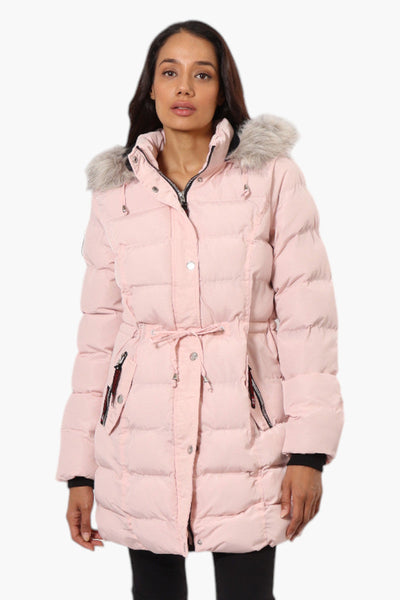 Canada Weather Gear Tie Waist Vegan Fur Hood Parka Jacket - Pink - Womens Parka Jackets - Canada Weather Gear