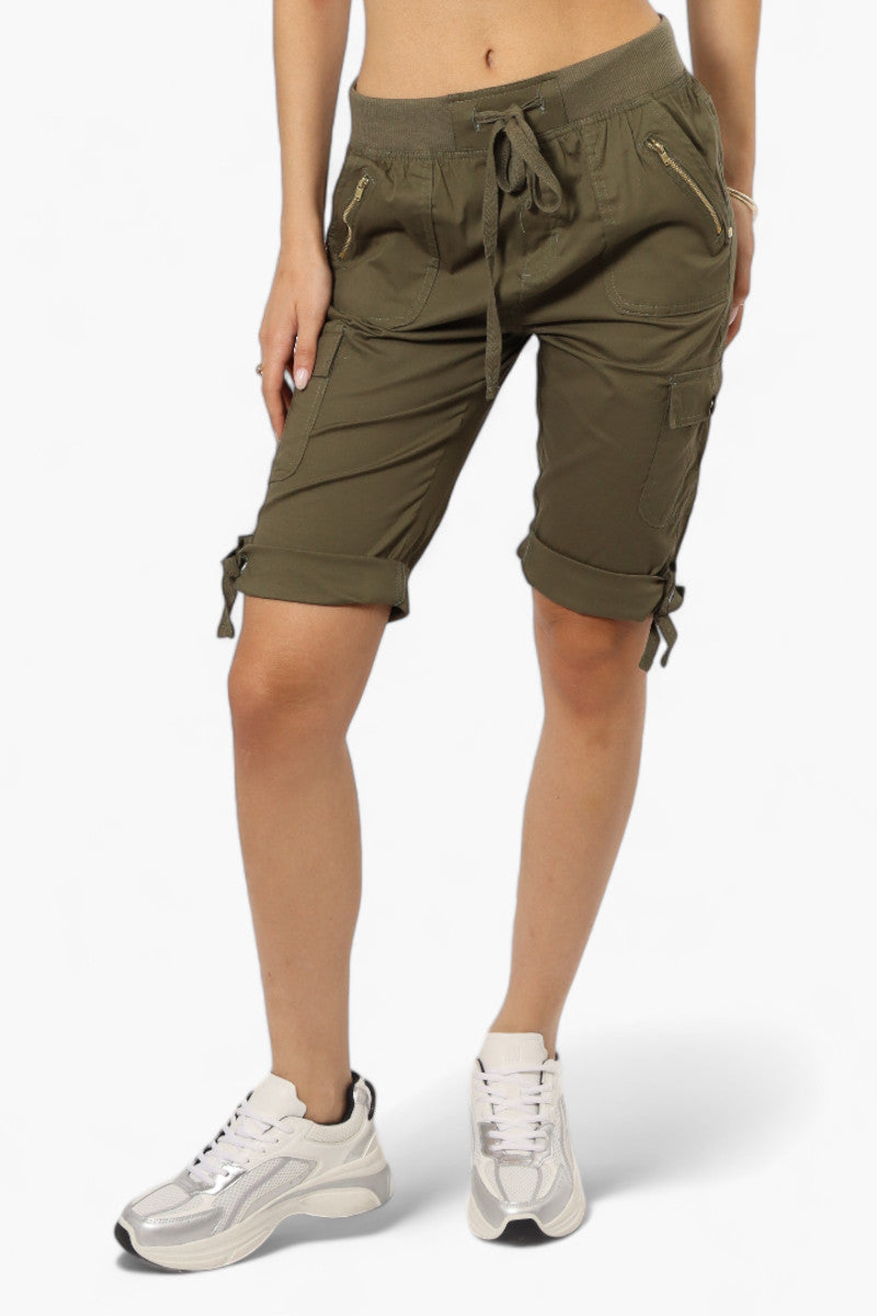 Canada Weather Gear Cuffed Tie Waist Cargo Capris - Olive - Womens Shorts & Capris - Canada Weather Gear