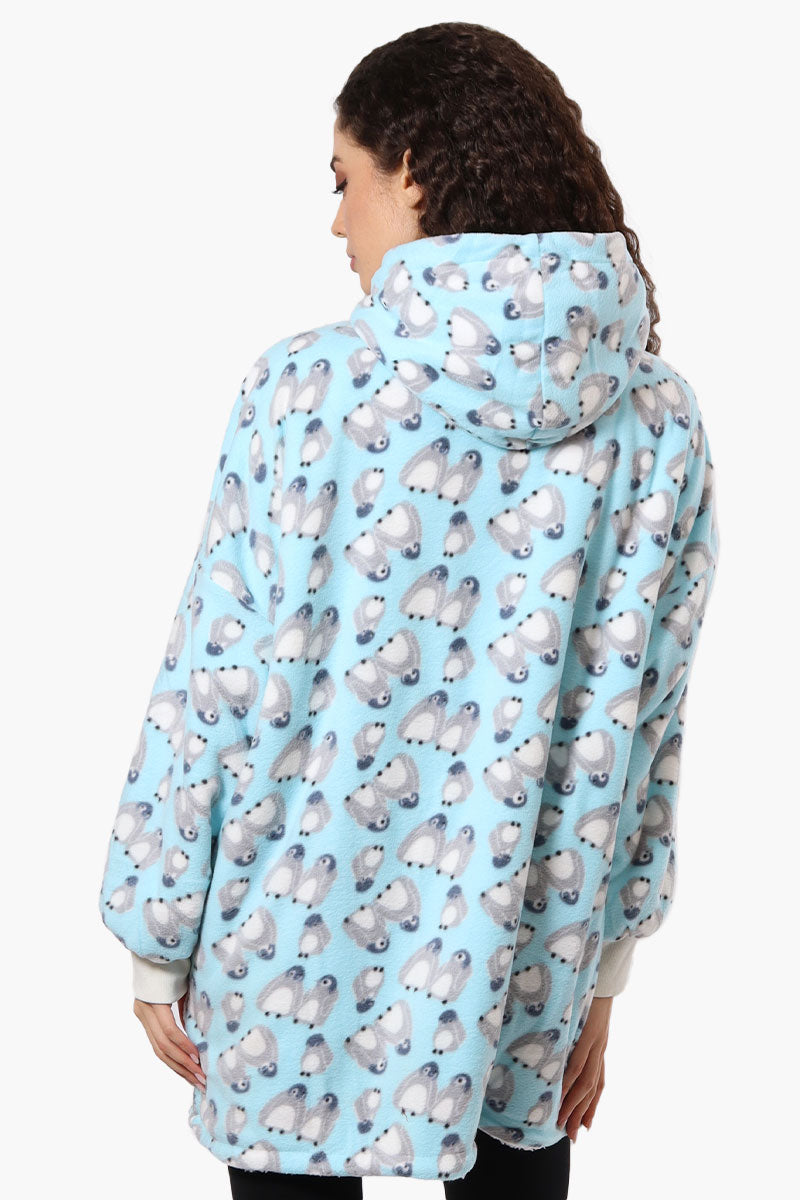 Cuddly Canuckies Penguin Pattern Oversized Pajama Hoodie - Blue - Womens Pajamas - Canada Weather Gear