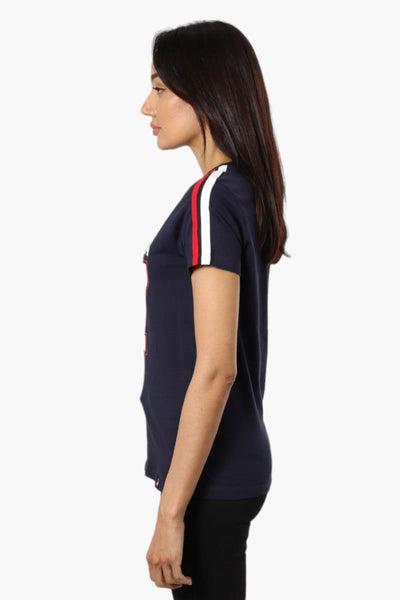 Canada Weather Gear Striped Shoulder 67 Print Tee - Navy - Womens Tees & Tank Tops - Canada Weather Gear