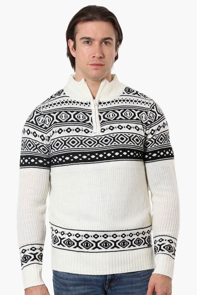 Canada Weather Gear Patterned 1/4 Zip Pullover Sweater - Cream - Mens Pullover Sweaters - Canada Weather Gear