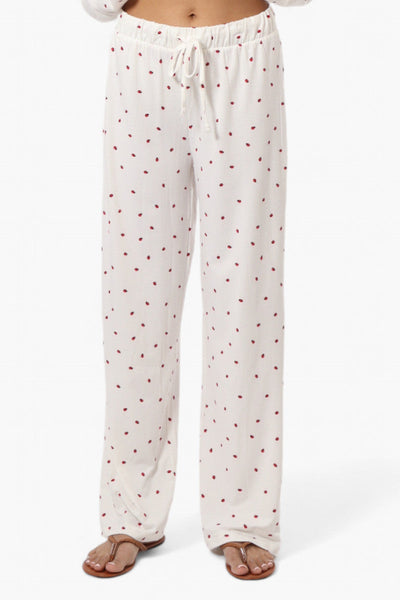 Canada Weather Gear Ladybug Pattern Wide Leg Pajama Pants - White - Womens Pajamas - Canada Weather Gear