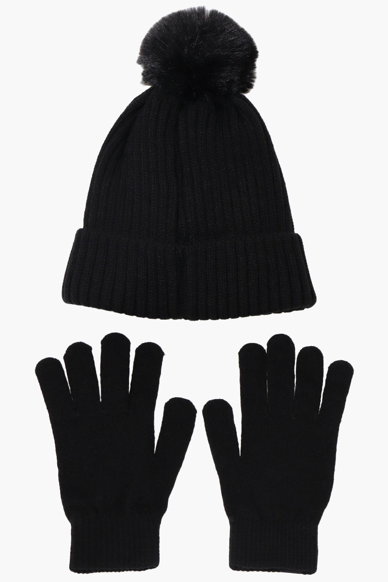 Canada Weather Gear Gloves Pom Pom Hat Set - Black - Womens Hats - Canada Weather Gear