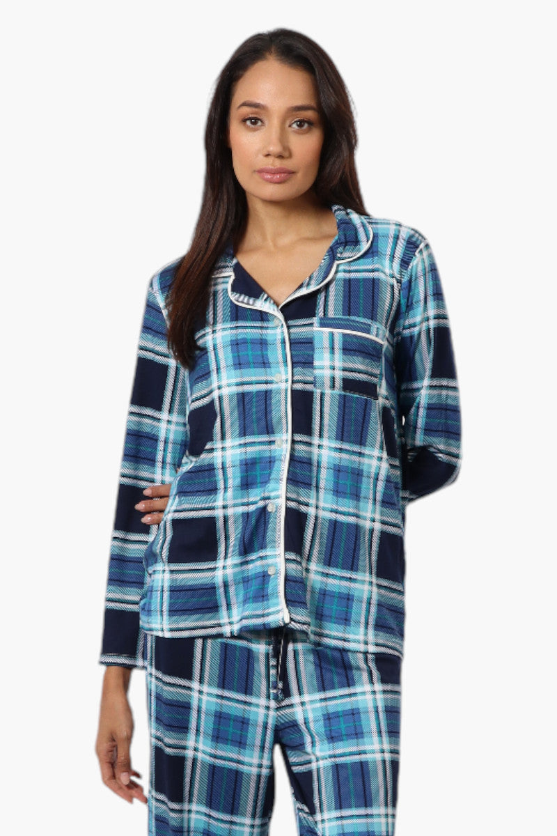 Canada Weather Gear Plaid Button Down Pajama Top - Blue - Womens Pajamas - Canada Weather Gear