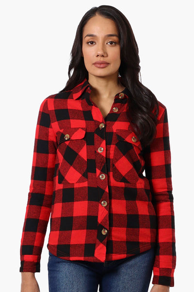 Canada Weather Gear Plaid Fleece Lined Shacket - Red - Womens Lightweight Jackets - Canada Weather Gear