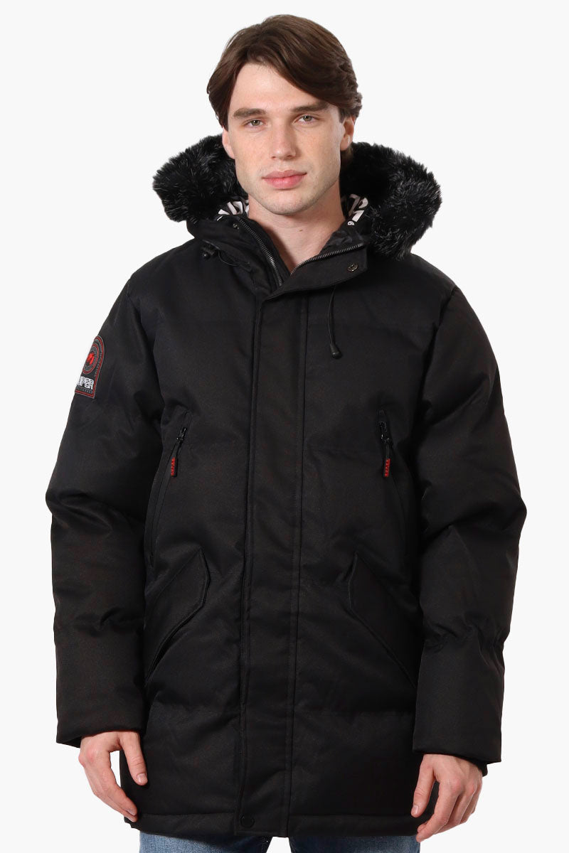 Super Triple Goose Faux Fur Twill Parka Jacket - Black - Mens Parka Jackets - Canada Weather Gear