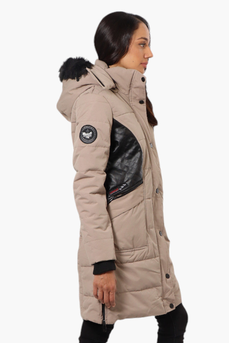 Canada Weather Gear Vegan Leather Insert Parka Jacket - Beige - Womens Parka Jackets - Canada Weather Gear