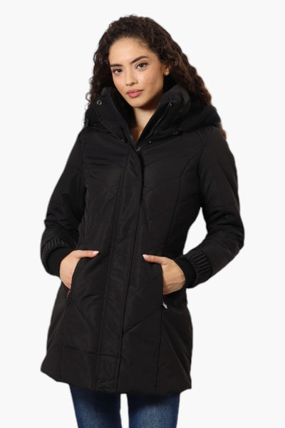 Canada Weather Gear Chevron Quilted Parka Jacket - Black - Womens Parka Jackets - Canada Weather Gear