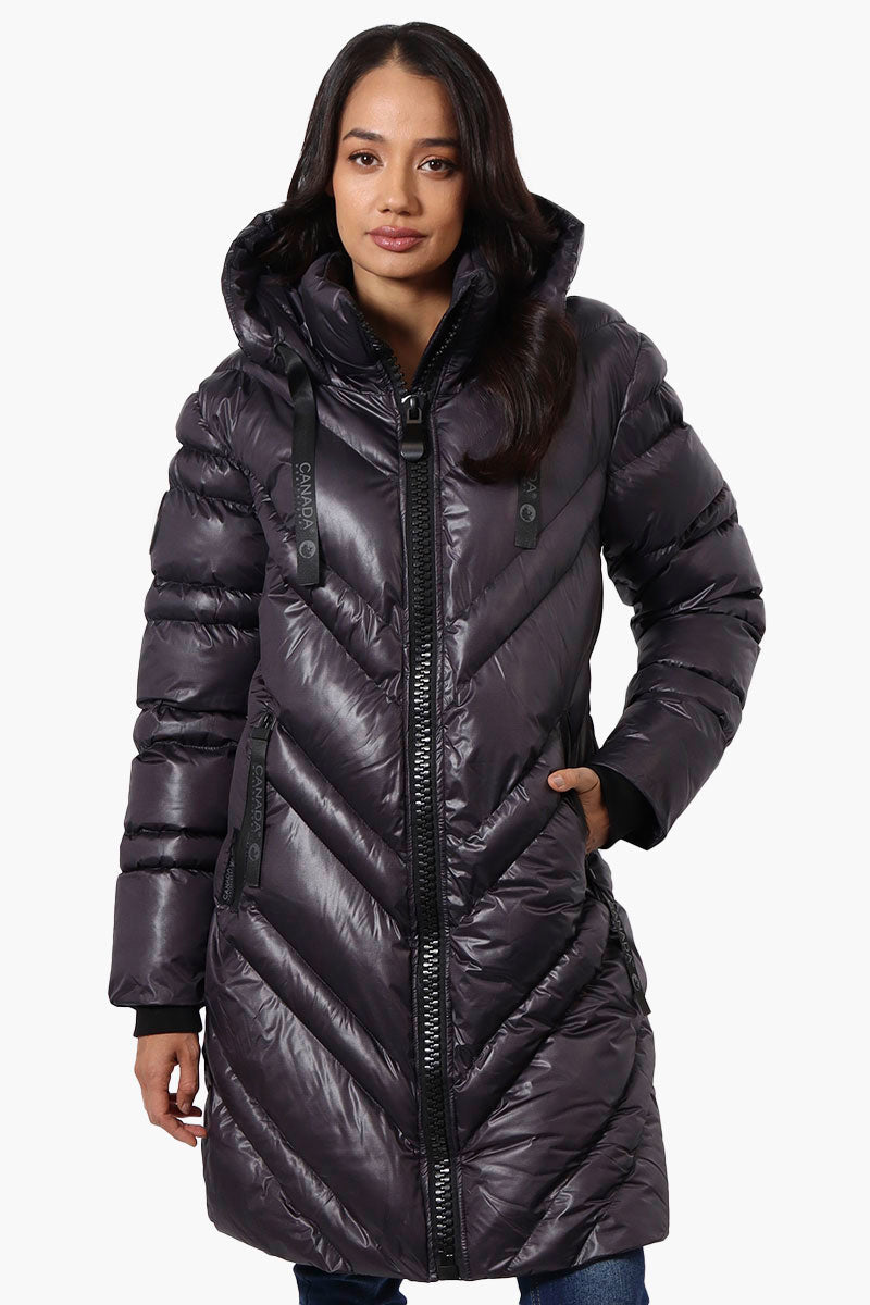 Canada Weather Gear Long Chevron Quilted Parka Jacket - Black - Womens Parka Jackets - Canada Weather Gear