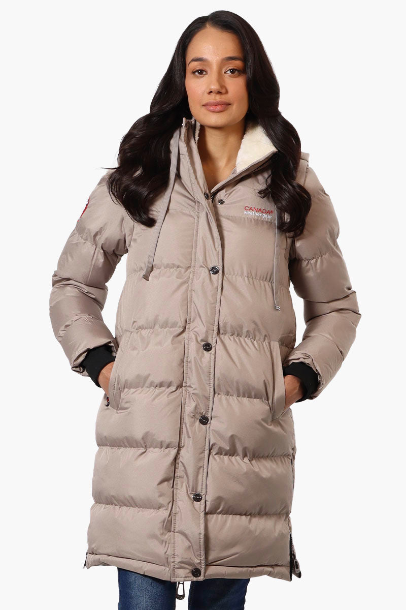 Canada Weather Gear Side Slit Puffer Parka Jacket - Beige - Womens Parka Jackets - Canada Weather Gear