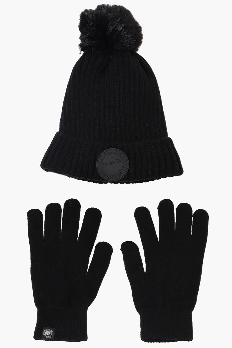 Canada Weather Gear Gloves Pom Pom Hat Set - Black - Womens Hats - Canada Weather Gear