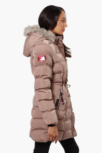 Canada Weather Gear Tie Waist Vegan Fur Hood Parka Jacket - Pink - Womens Parka Jackets - Canada Weather Gear