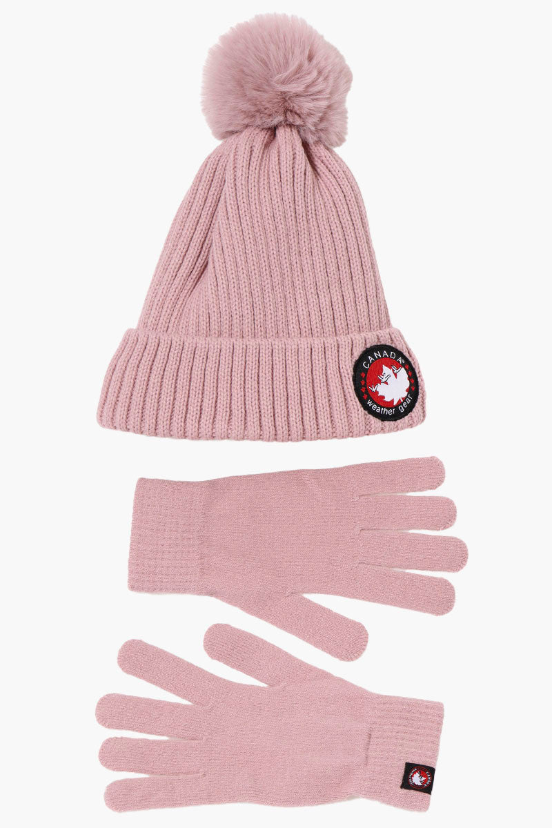 Canada Weather Gear Gloves Pom Pom Hat Set - Pink - Womens Hats - Canada Weather Gear