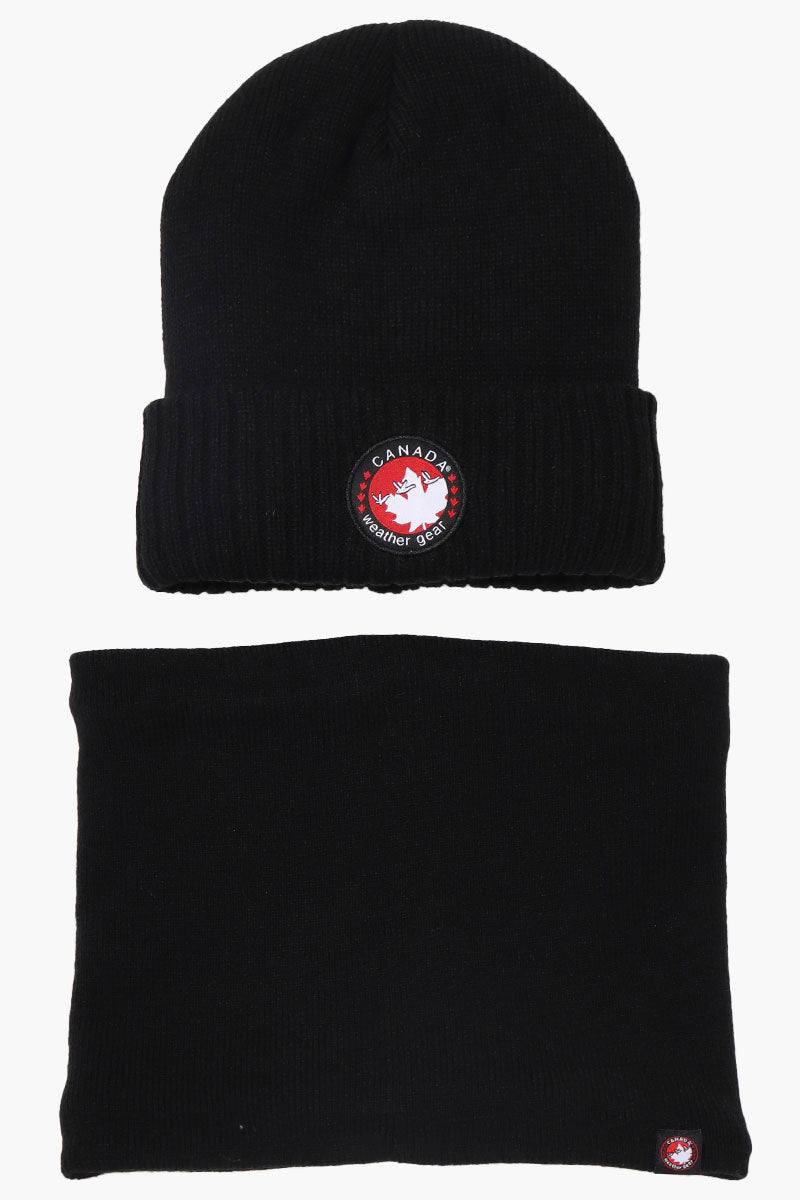 Canada Weather Gear Plush Lined Gaiter Hat Set - Black - Mens Hats - Canada Weather Gear