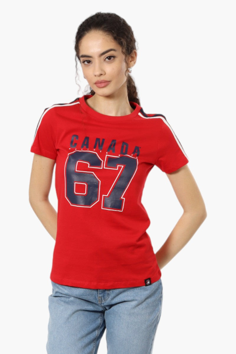 Canada Weather Gear Striped 67 Print Tee - Red - Womens Tees & Tank Tops - Canada Weather Gear