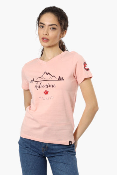 Canada Weather Gear Adventure Awaits V-Neck Tee - Pink - Womens Tees & Tank Tops - Canada Weather Gear