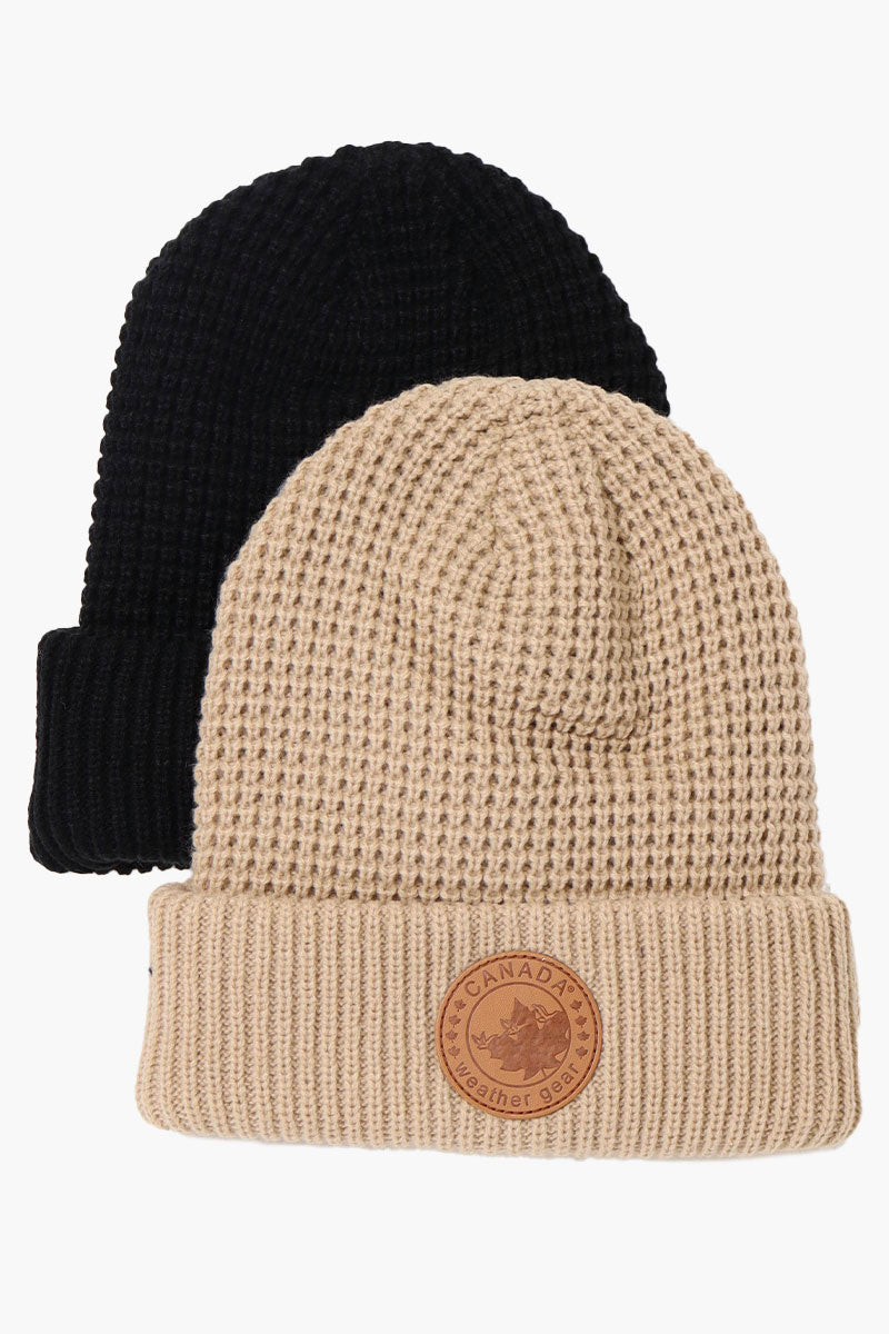 Canada Weather Gear 2 Pack Waffle Knit Hat - Beige - Mens Hats - Canada Weather Gear