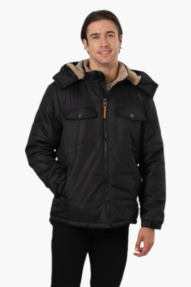 Canada Work Gear 4 Pocket Sherpa Lined Hood Bomber Jacket - Black - Mens Bomber Jackets - Canada Weather Gear