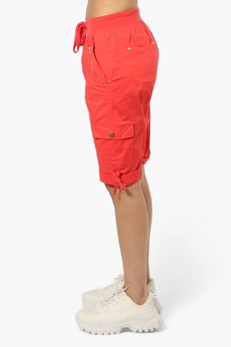 Canada Weather Gear Cuffed Tie Waist Cargo Capris - Red - Womens Shorts & Capris - Canada Weather Gear