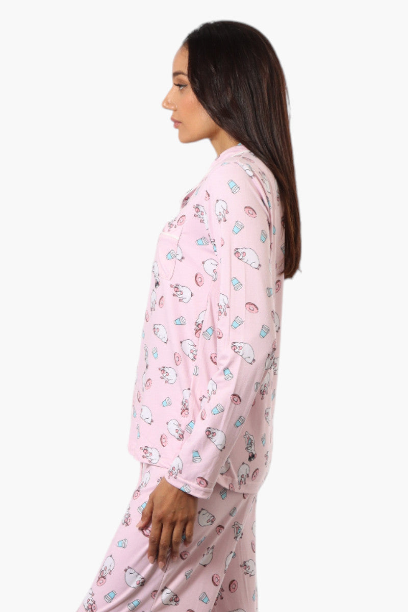 Canada Weather Gear Pug Pattern Button Down Pajama Top - Pink - Womens Pajamas - Canada Weather Gear