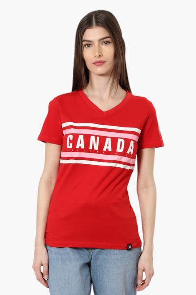 Canada Weather Gear Striped Canada Print Tee - Red - Womens Tees & Tank Tops - Canada Weather Gear