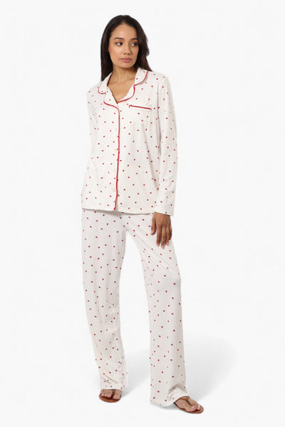 Canada Weather Gear Ladybug Pattern Button Down Pajama Top - White - Womens Pajamas - Canada Weather Gear