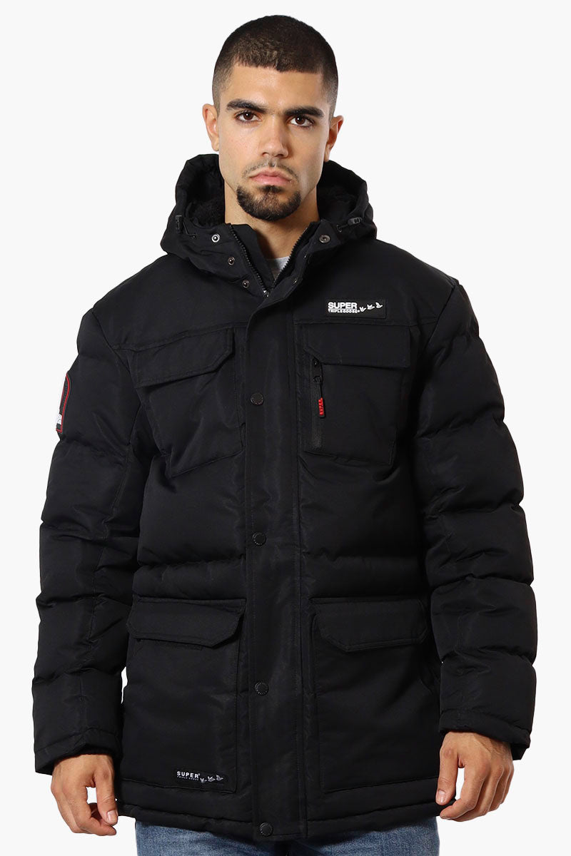 Super Triple Goose 4 Pocket Sherpa Lined Parka Jacket - Black - Mens Parka Jackets - Canada Weather Gear