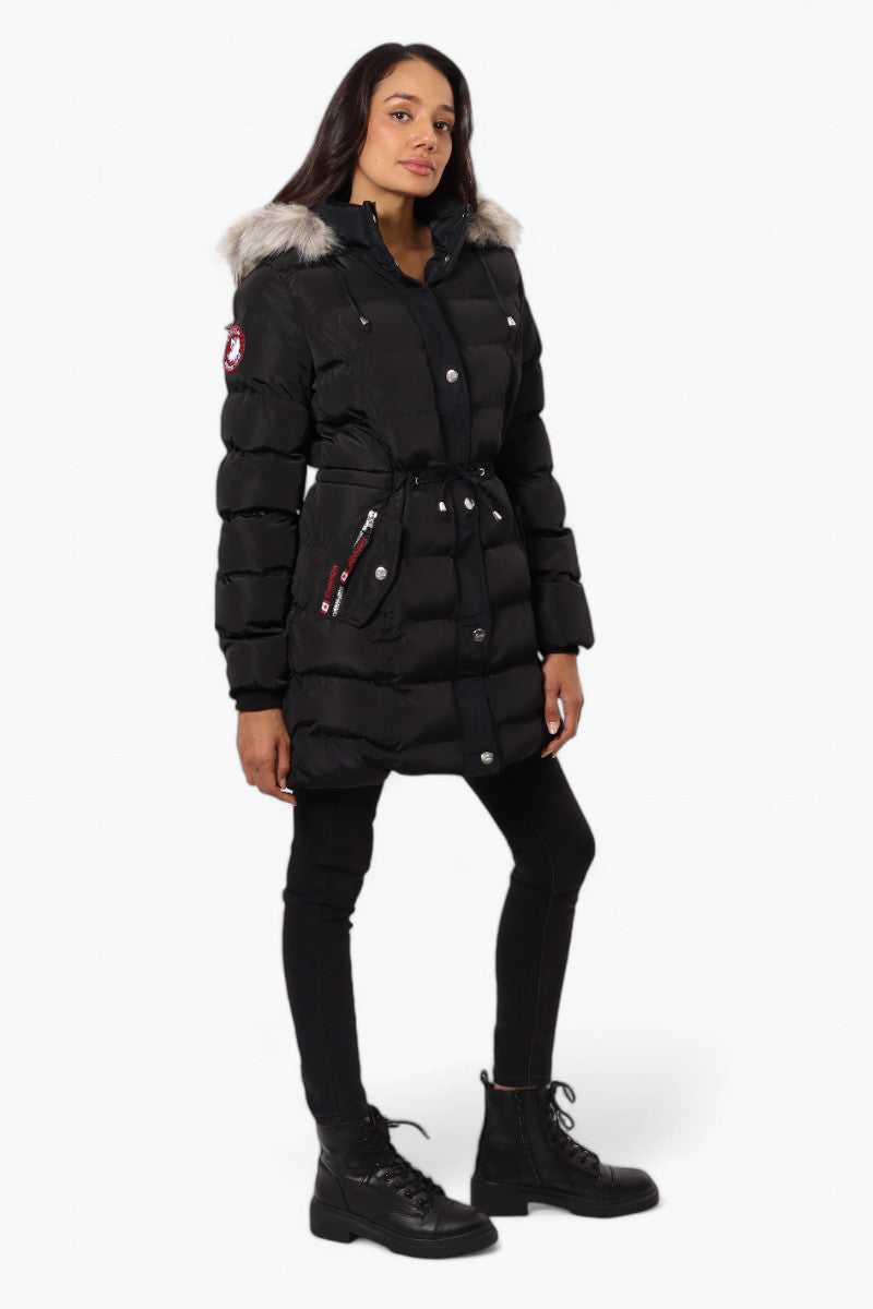 Canada Weather Gear Tie Waist Vegan Fur Hood Parka Jacket - Black - Womens Parka Jackets - Canada Weather Gear