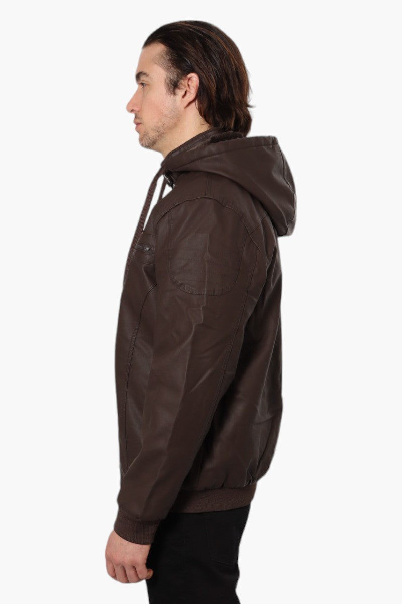 Super Triple Goose Hooded Vegan Leather Moto Jacket - Brown - Mens Moto Jackets - Canada Weather Gear