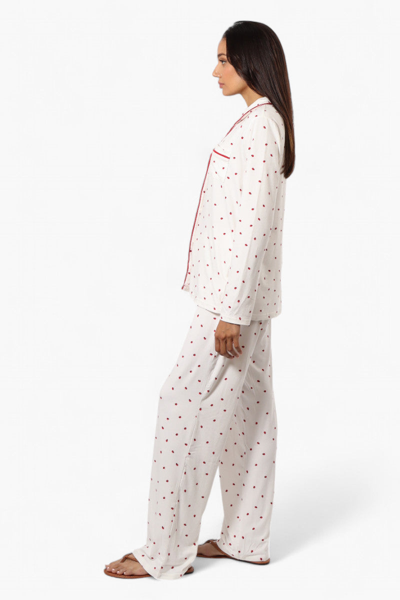 Canada Weather Gear Ladybug Pattern Wide Leg Pajama Pants - White - Womens Pajamas - Canada Weather Gear