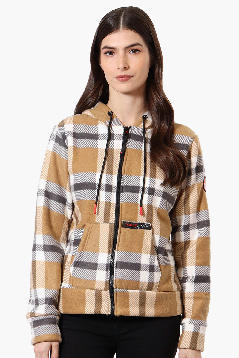 Canada Weather Gear Plaid Fleece Lined Hoodie - Beige - Womens Hoodies & Sweatshirts - Canada Weather Gear