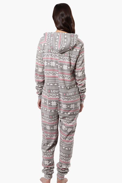 Cuddly Canuckies Hooded Festive Pattern Onesie - Grey - Womens Onesies - Canada Weather Gear