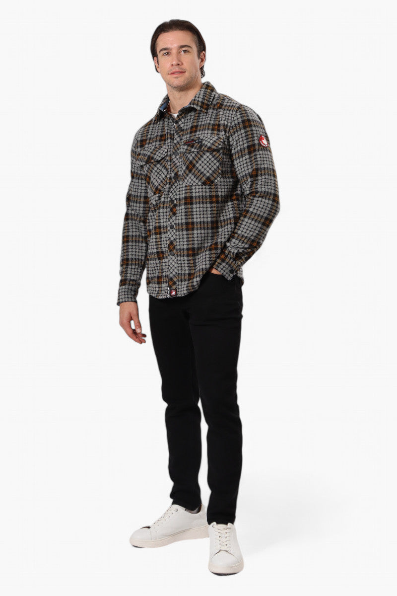 Canada Weather Gear Plaid Fleece Button Up Shacket - Grey - Mens Lightweight Jackets - Canada Weather Gear