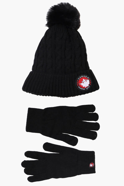 Canada Weather Gear Gloves Pom Pom Hat Set - Black - Womens Hats - Canada Weather Gear