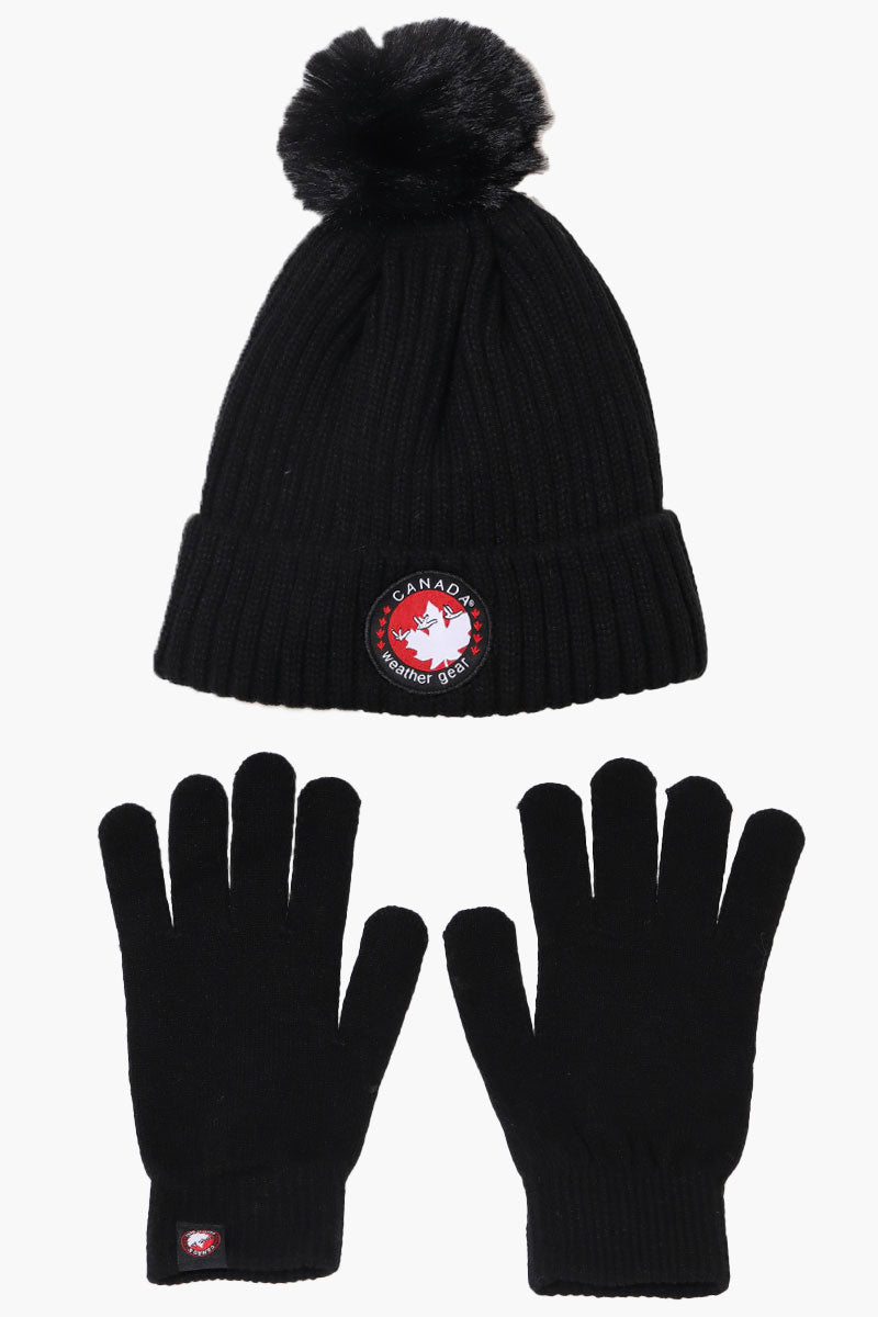 Canada Weather Gear Gloves Pom Pom Hat Set - Black - Womens Hats - Canada Weather Gear