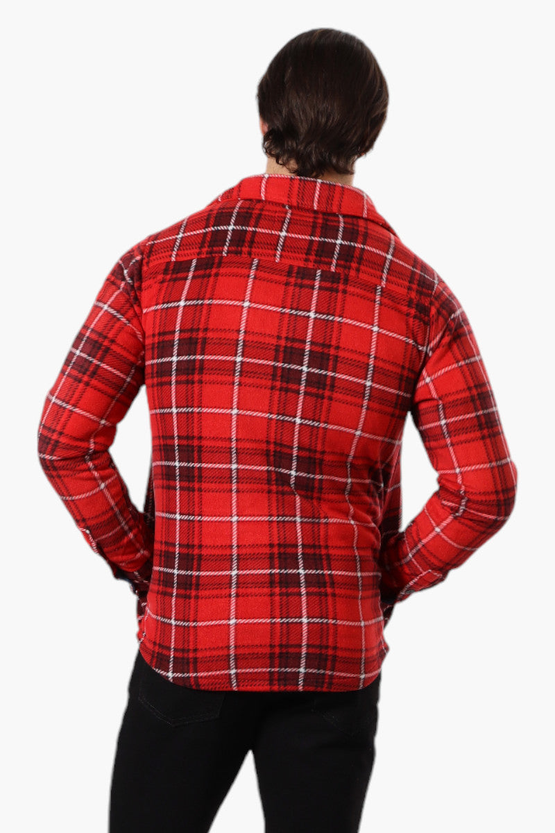 Canada Weather Gear Plaid Fleece Button Up Shacket - Red - Mens Lightweight Jackets - Canada Weather Gear