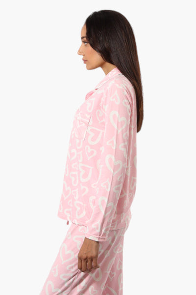 Canada Weather Gear Heart Pattern Button Down Pajama Top - Pink - Womens Pajamas - Canada Weather Gear