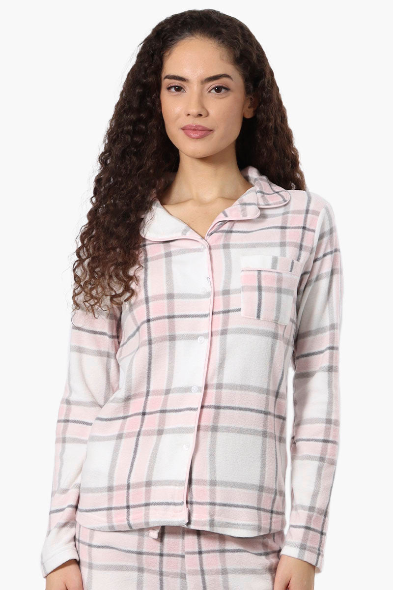 Canada Weather Gear Plaid Button Down Pajama Top - Blush - Womens Pajamas - Canada Weather Gear