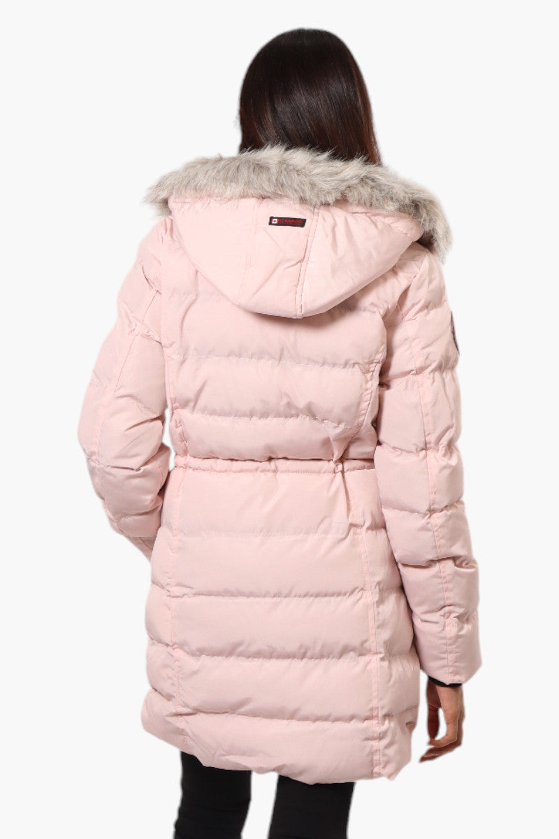 Canada Weather Gear Tie Waist Vegan Fur Hood Parka Jacket - Pink - Womens Parka Jackets - Canada Weather Gear