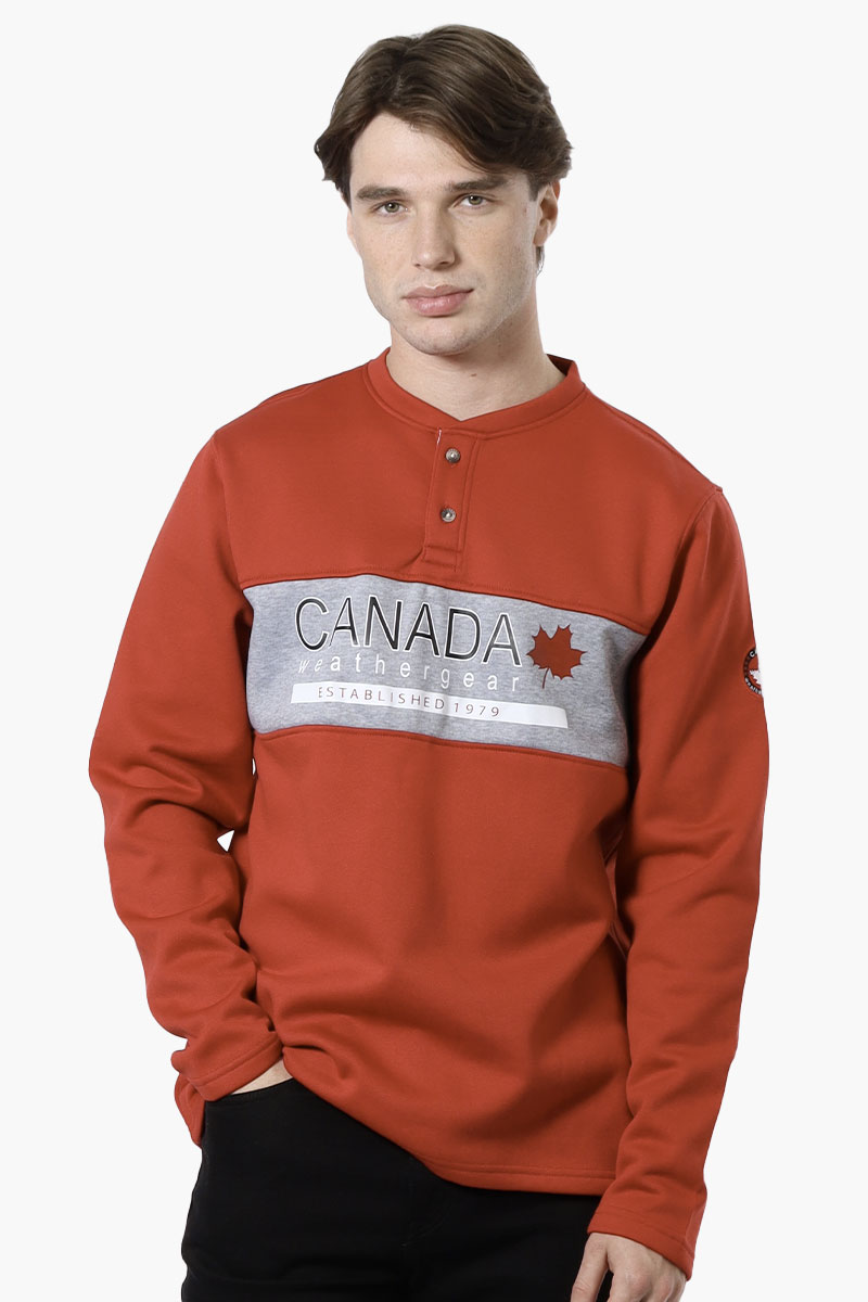 Canada Weather Gear Fleece Henley Sweatshirt - Red - Mens Hoodies & Sweatshirts - Canada Weather Gear