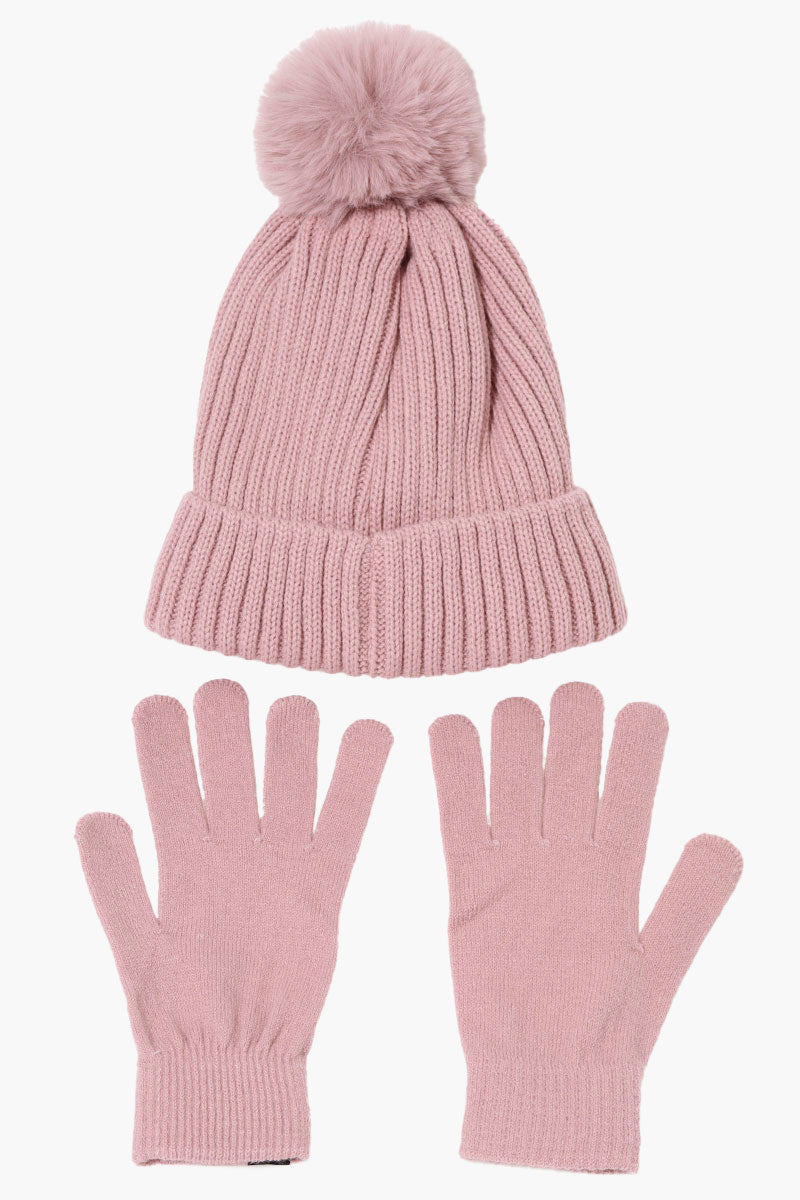 Canada Weather Gear Gloves Pom Pom Hat Set - Pink - Womens Hats - Canada Weather Gear