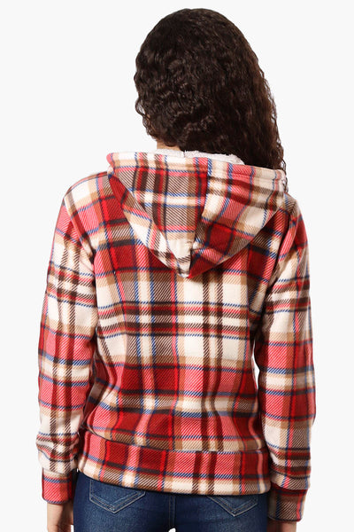 Canada Weather Gear Plaid Fleece Lined Hoodie - Red - Womens Hoodies & Sweatshirts - Canada Weather Gear