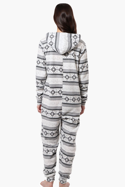 Cuddly Canuckies Hooded Festive Pattern Onesie - White - Womens Onesies - Canada Weather Gear