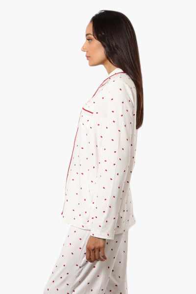 Canada Weather Gear Ladybug Pattern Button Down Pajama Top - White - Womens Pajamas - Canada Weather Gear