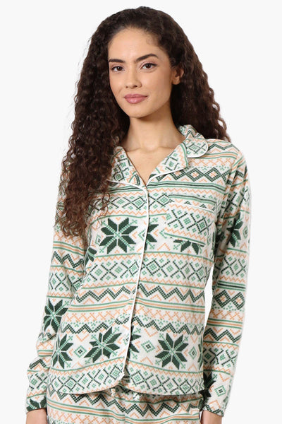 Canada Weather Gear Festive Pattern Button Down Pajama Top - Green - Womens Pajamas - Canada Weather Gear