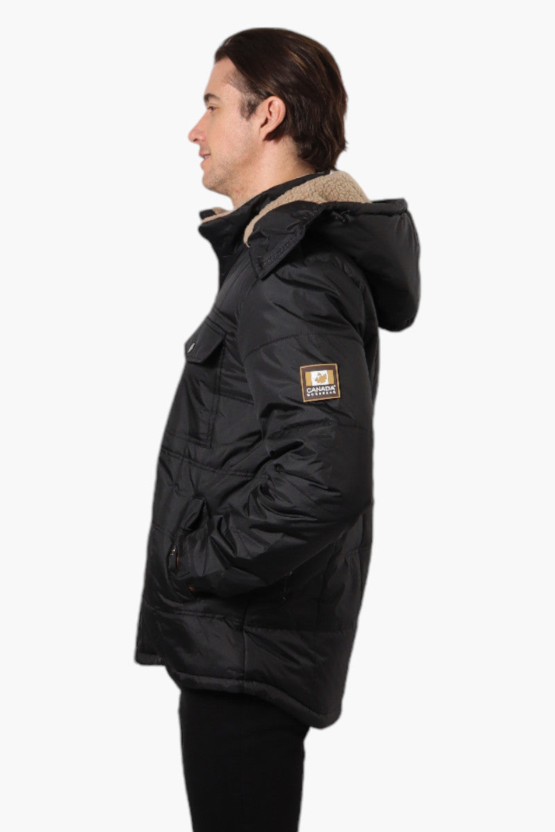 Canada Work Gear 4 Pocket Sherpa Lined Hood Bomber Jacket - Black - Mens Bomber Jackets - Canada Weather Gear